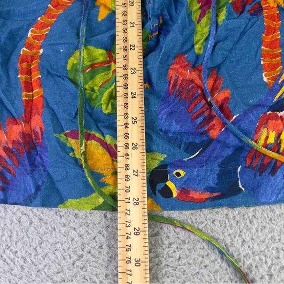 Farm Rio Sunny Day Linen Blend Mini Dress Women Large Blue Tropical Lace Up Back - Picture 5 of 10